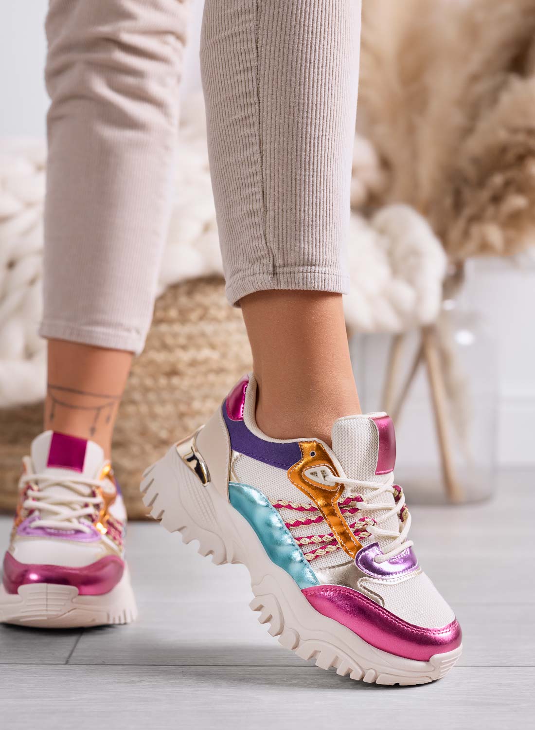 PARKER - Sneakers donna multicolor con suola alta e inserti laminati
