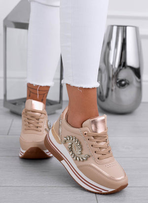 Mud-colored sneakers with gold jewel embellishment