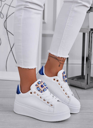 SOPHIE - White sneakers with jewel embellishment and blue heel
