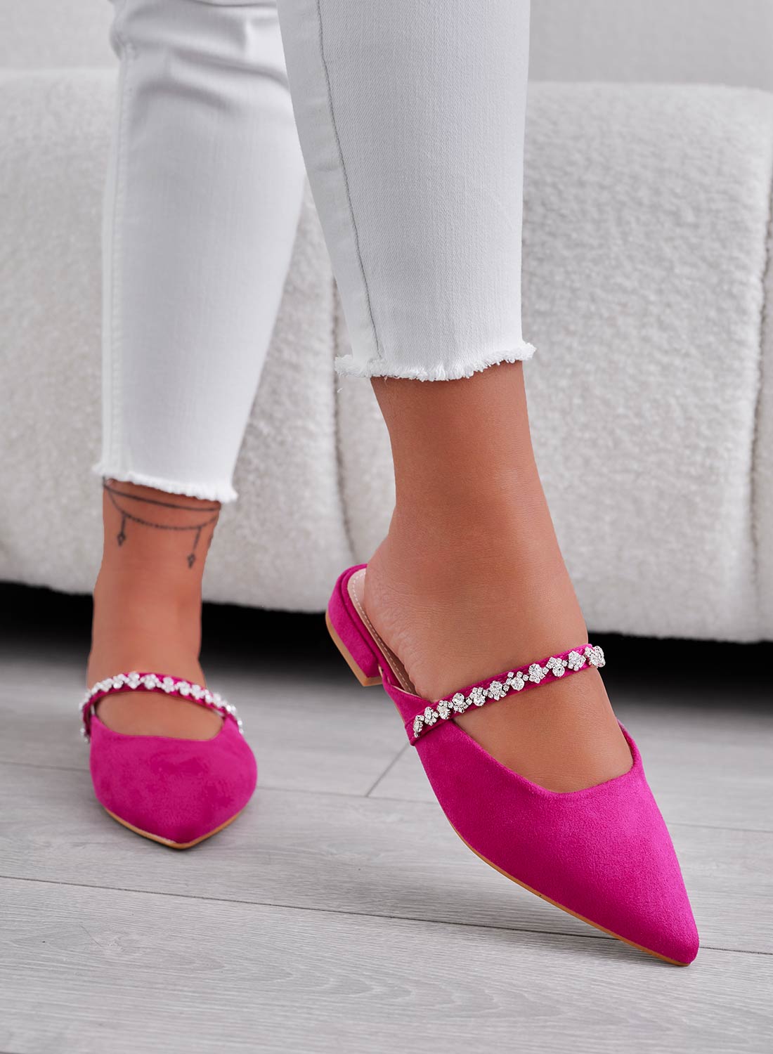 CANELA - Low fuchsia Mary Jane mules with jewel