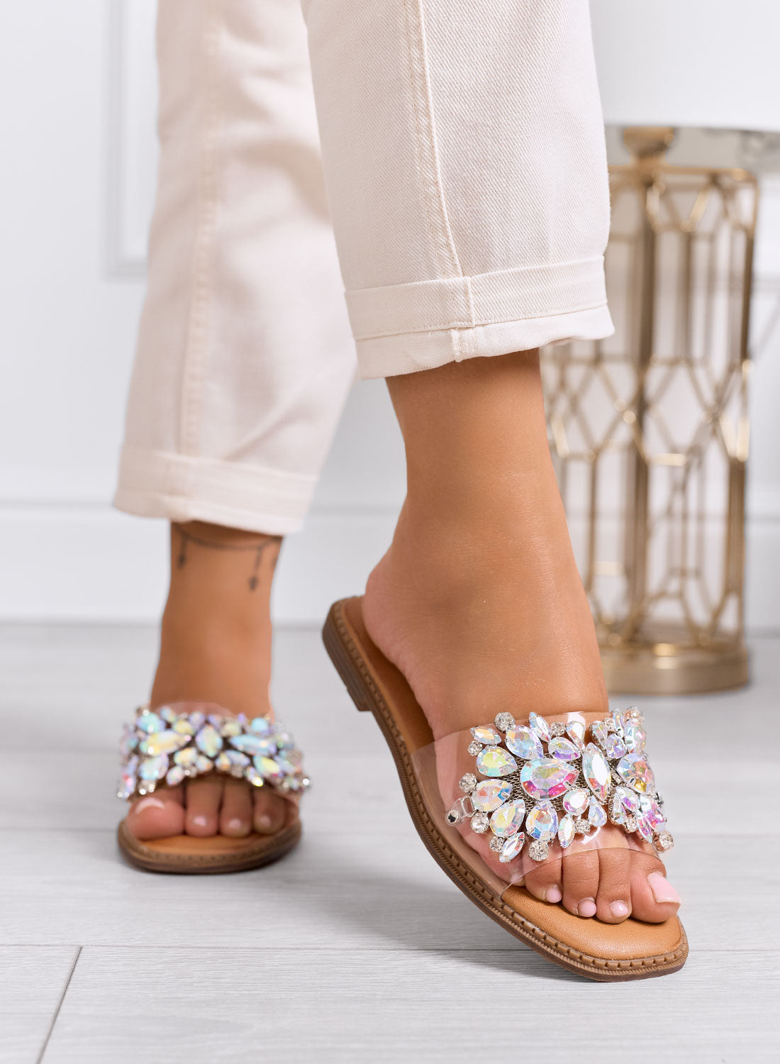 DAFFY - Transparent sandals with iridescent jewel embellishments
