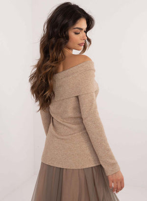 Beige sweater with boat neckline