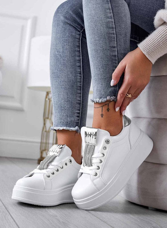 AMIRA - Sneakers bianche con inserti e strass argento