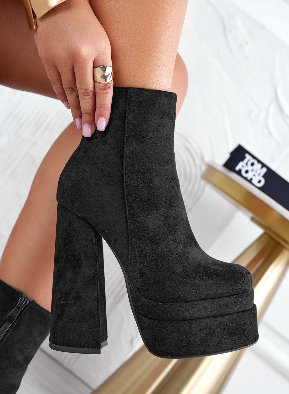 AVRIL - Black suede Alexoo ankle boots with high heel
