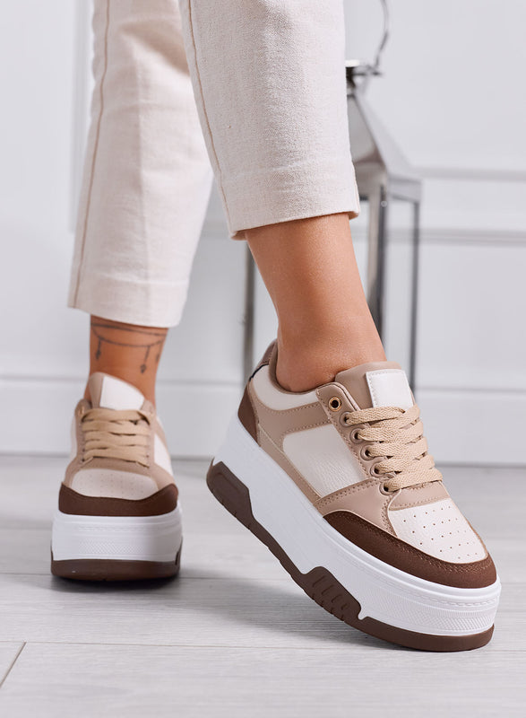 BONNIE - Sneakers Donna marroni e Beige con Suola Platform