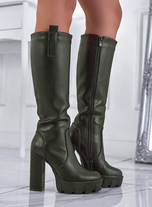 ELOISE - Green faux leather boots with high heel