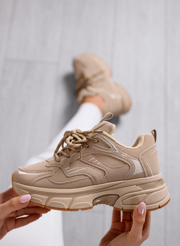 GIORGIA - Sneakers  beige Chunky con Suola Alta e lacci bicolore