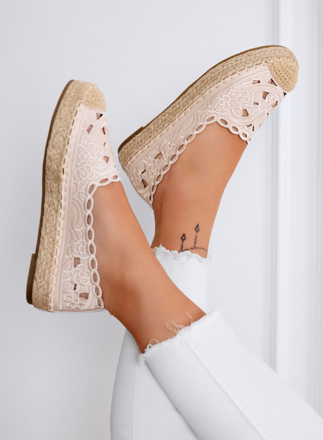 COLLINS - Espadrillas beige in Pizzo con Suola in Juta