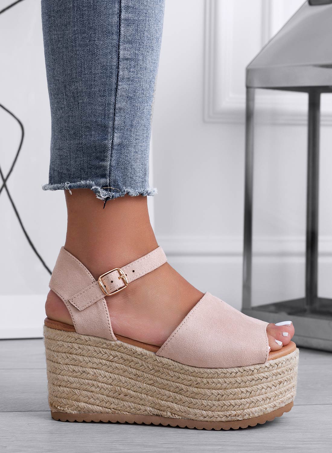 ROXIE - Sandali espadrillas beige scamosciate con zeppa