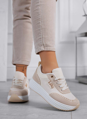 DAVIS - Women's sneakers with thick sole and beige contrasting panels