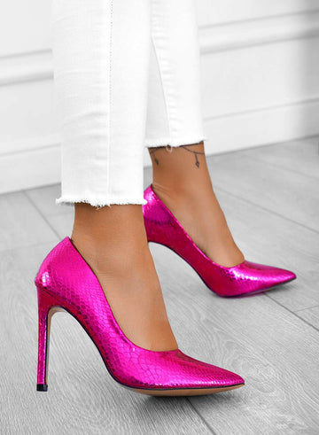 BERTA - Alexoo fuchsia metallic stiletto heels