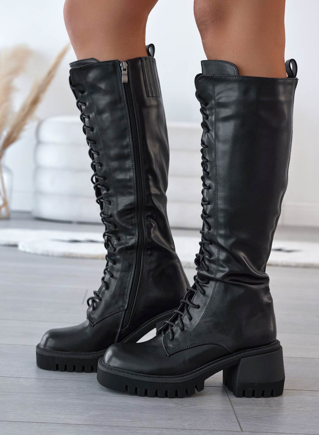 Alexoo black combat boots with laces