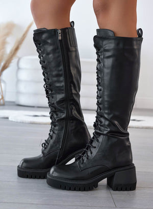 Alexoo black combat boots with laces