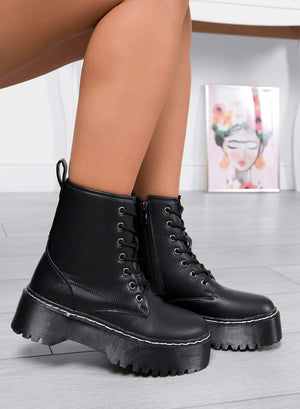 LARISSA - Black hammered Alexoo combat boots with thick sole
