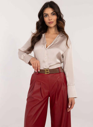 Burgundy faux leather flared trousers