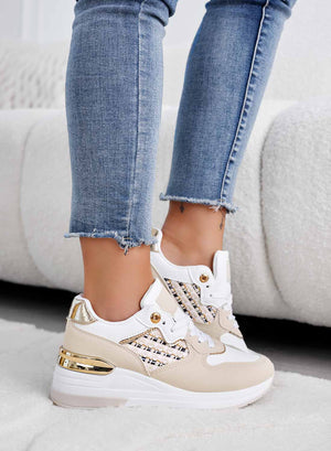 Beige sneakers with fabric inserts