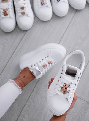 ENERGY - White sneakers with jeweled cat and silver heel