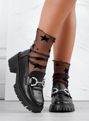 SARA - Black loafers with jewel embellishment