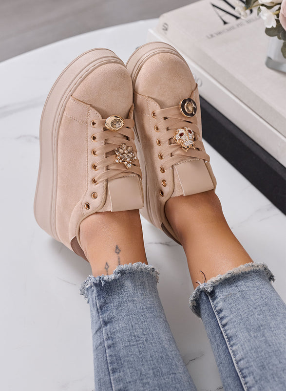 GIULY - Sneakers Donna beige platform e Charms Gioiello