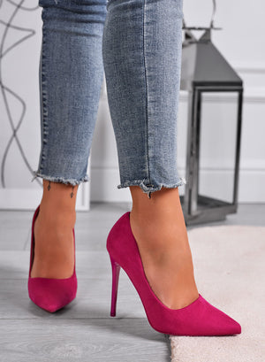 ANASTASIA - Fuchsia suede pumps with patent leather heel