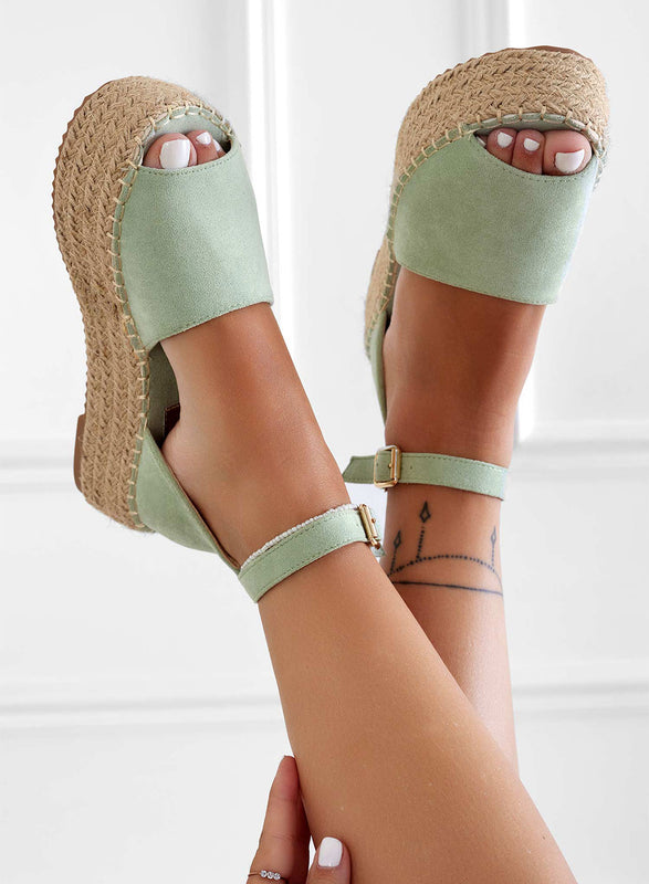 LICIA - Espadrilles vert menthe avec semelle compensée et bride