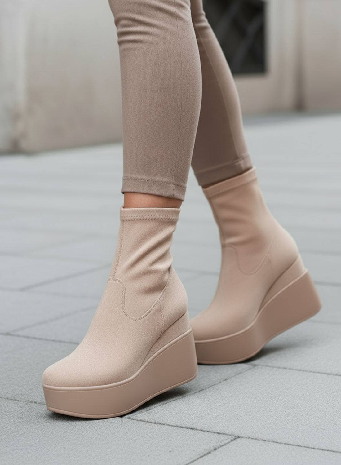 MIAA - Alexoo beige suede ankle boots with wedge heel
