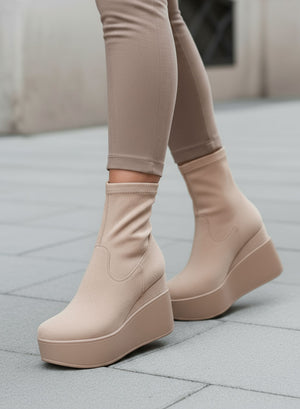 MIAA - Alexoo beige suede ankle boots with wedge heel