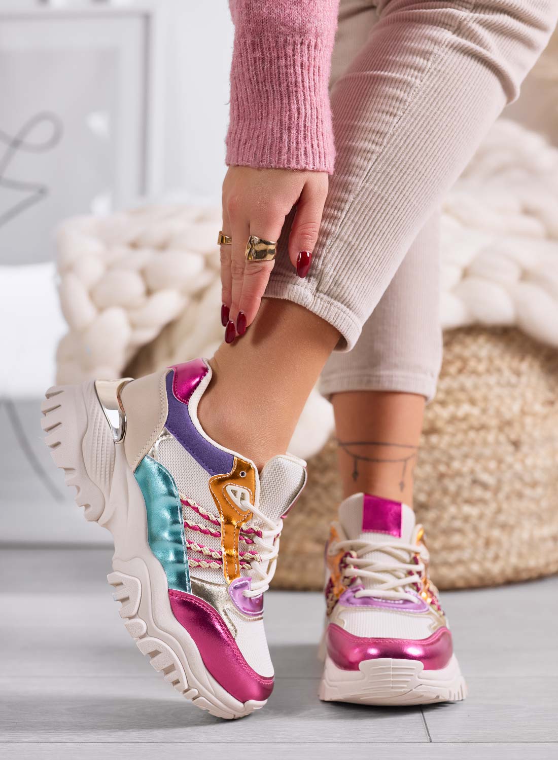 PARKER - Sneakers donna multicolor con suola alta e inserti laminati