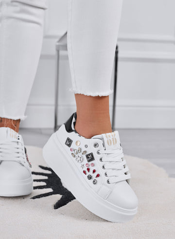 KELLY - White sneakers with wedge heel and multicolor jewel embellishments