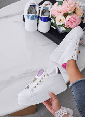 LIANA - White multicolor sneakers with thick sole and jeweled ladybugs