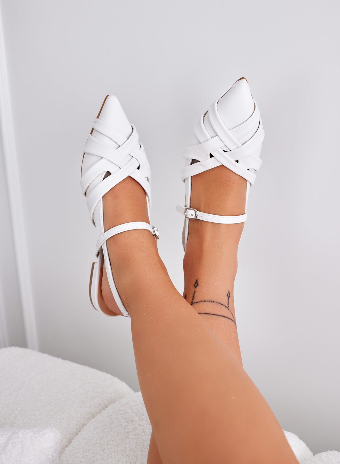 CLARA - Ballerine bianche slingback intrecciate