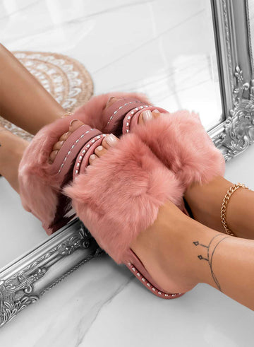 BAMBI - Pink slip-on sandals with faux fur