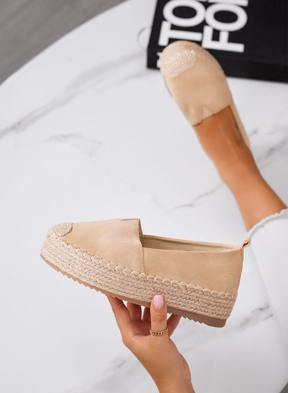 MAGDA - Espadrillas platform beige con punta crochet e suola in corda
