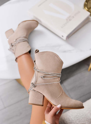 ZAFIRA - Beige suede Alexoo ankle boots with rhinestone laces