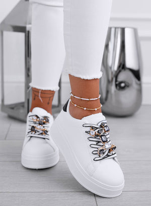 SORAYA - White sneakers with jewel embellishment and black heel