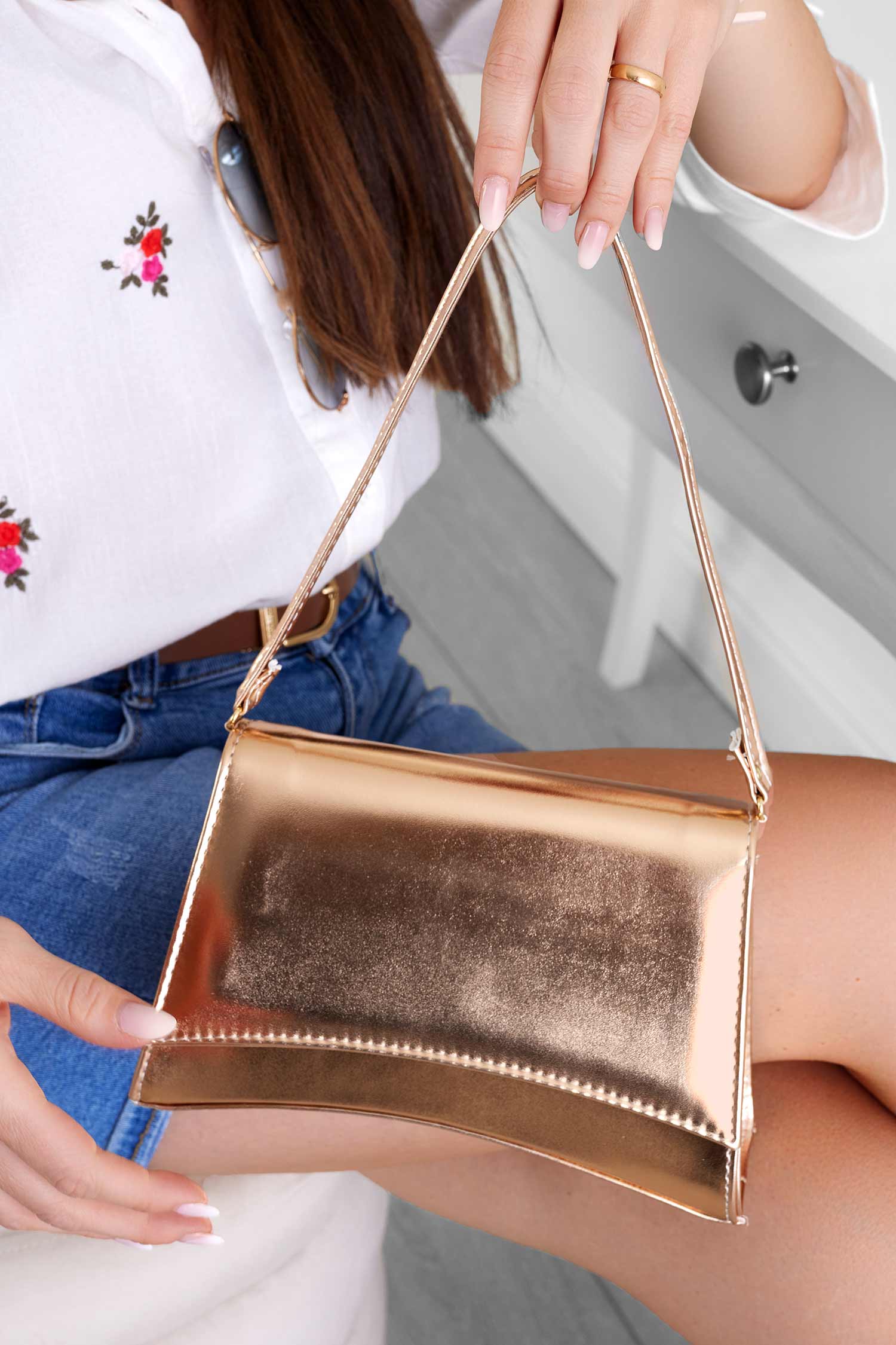 Sac à bandoulière B225 or rose métallisé
