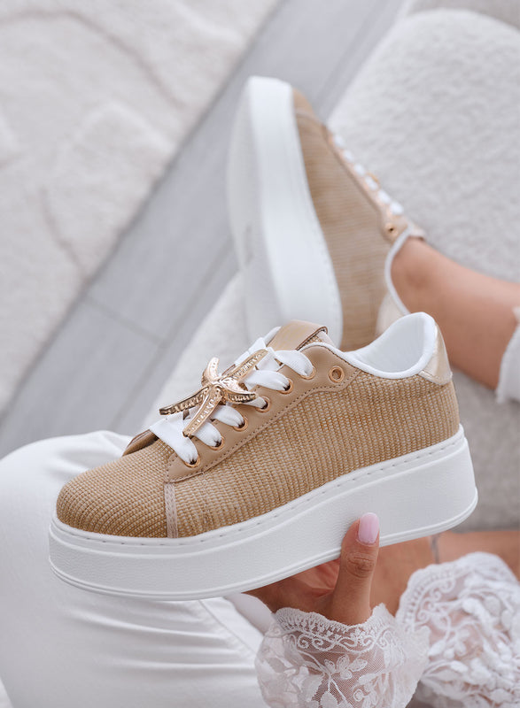 LINDA - Sneakers fango con Applicazioni Gioiello oro e Suola Platform