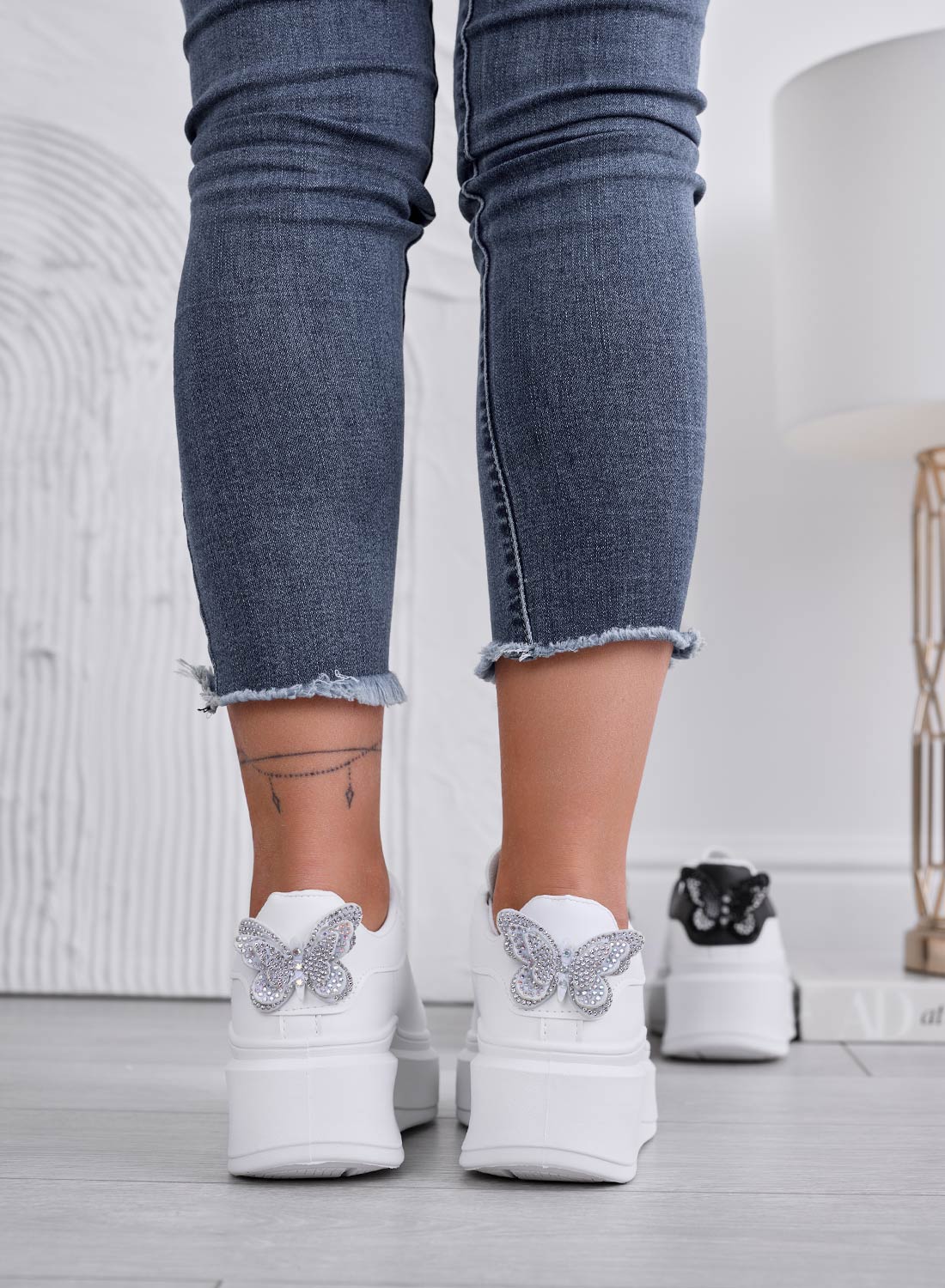 CRISTINA - White sneakers with silver jeweled butterfly
