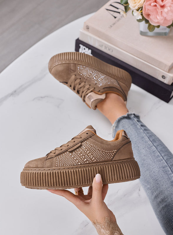 LIBERA - Sneakers Donna fango con Strass e Suola Platform Alta