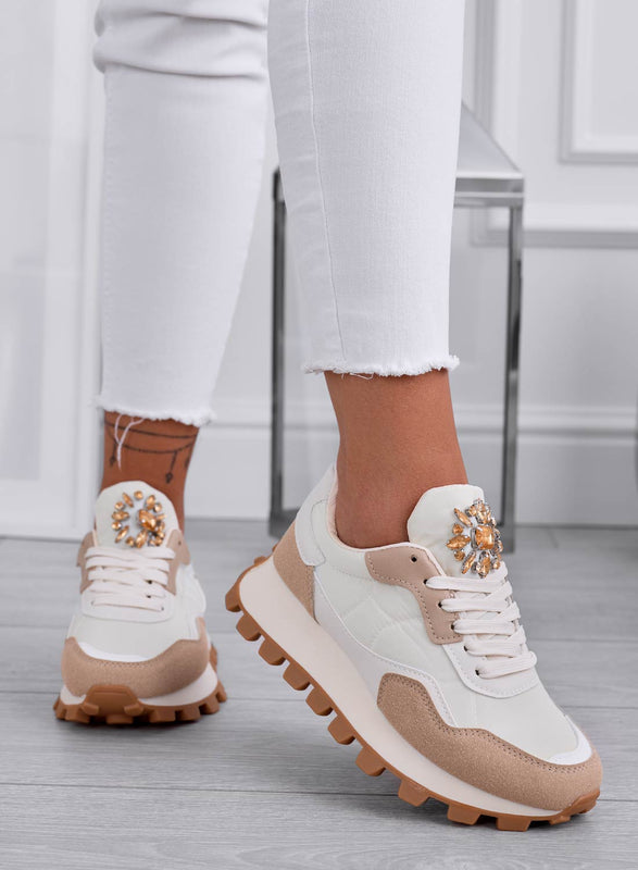 DEAA - Sneakers beige con applicazione gioiello oro