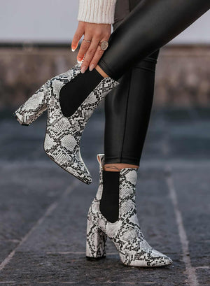 Black python-effect ankle boots by Alexoo with side elastic