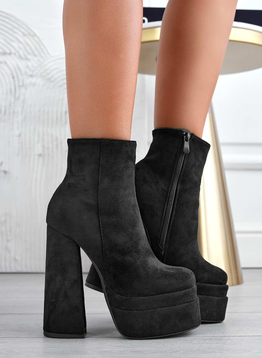 AVRIL - Black suede Alexoo ankle boots with high heel