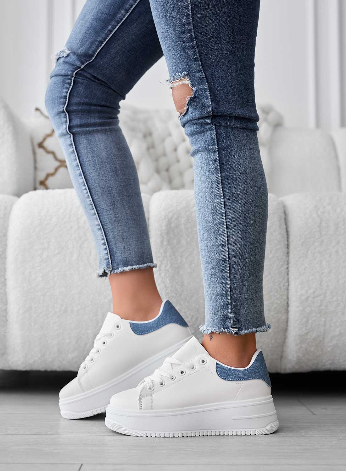 COREEN - White sneakers with blue heel