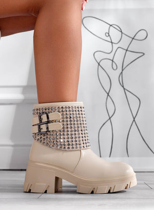 IVANKA - Beige ankle boots with buckles and rhinestones