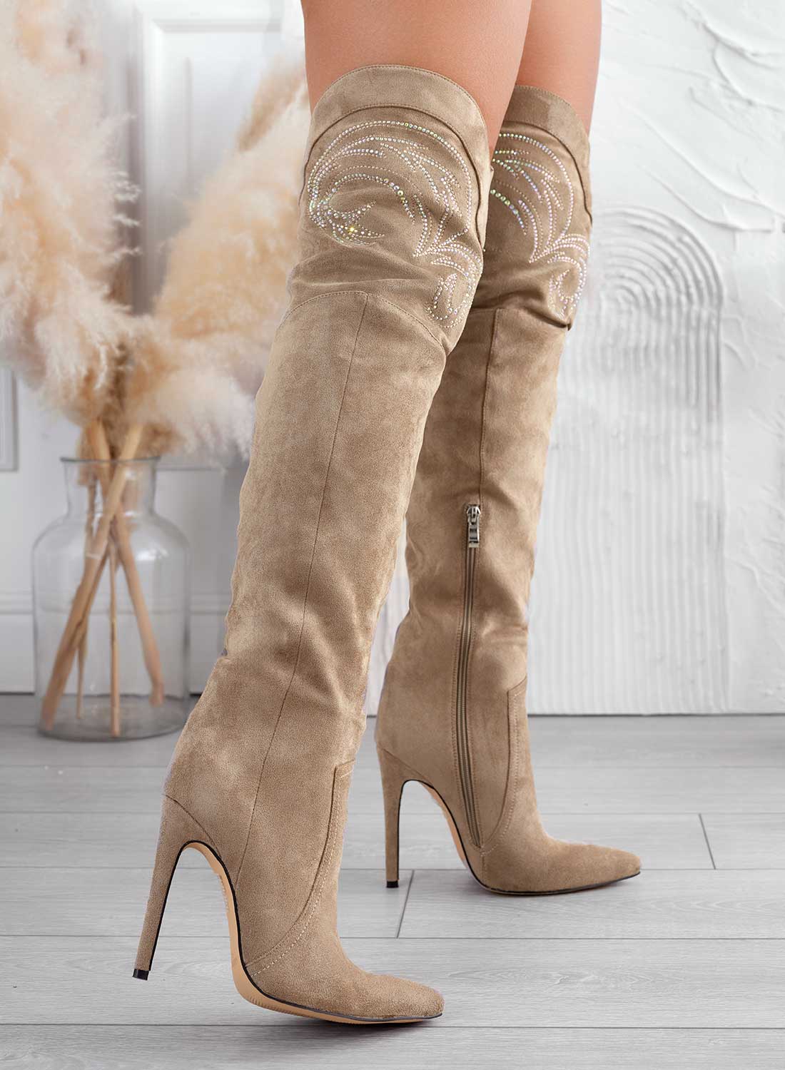 Stivali fango alla coscia con strass