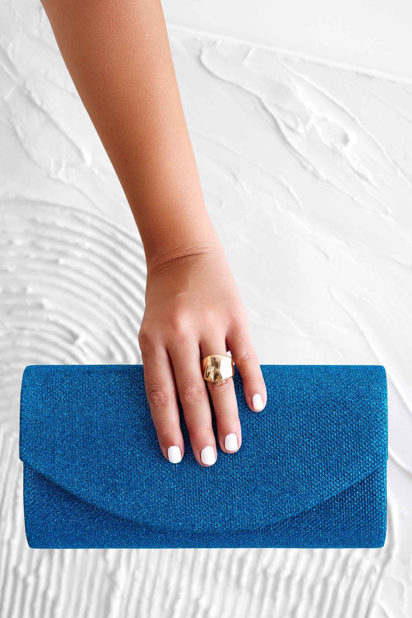 Blue B220 clutch bag in laminated fabric