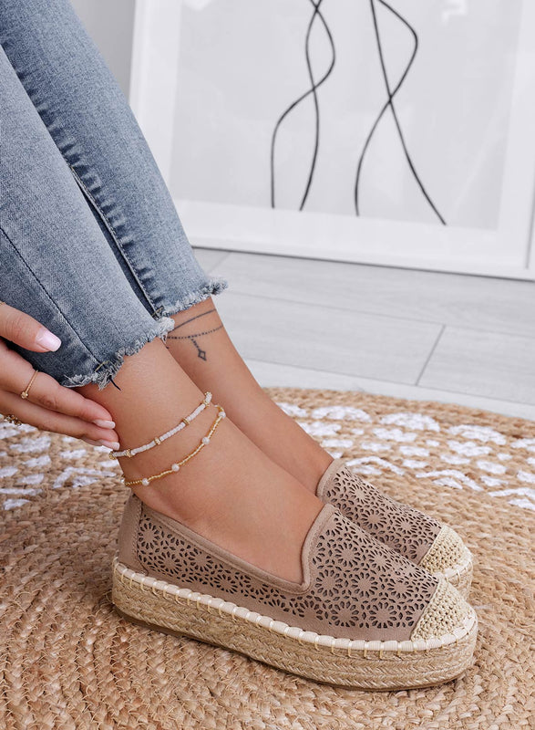 LILY - Espadrillas fango ricamate con zeppa