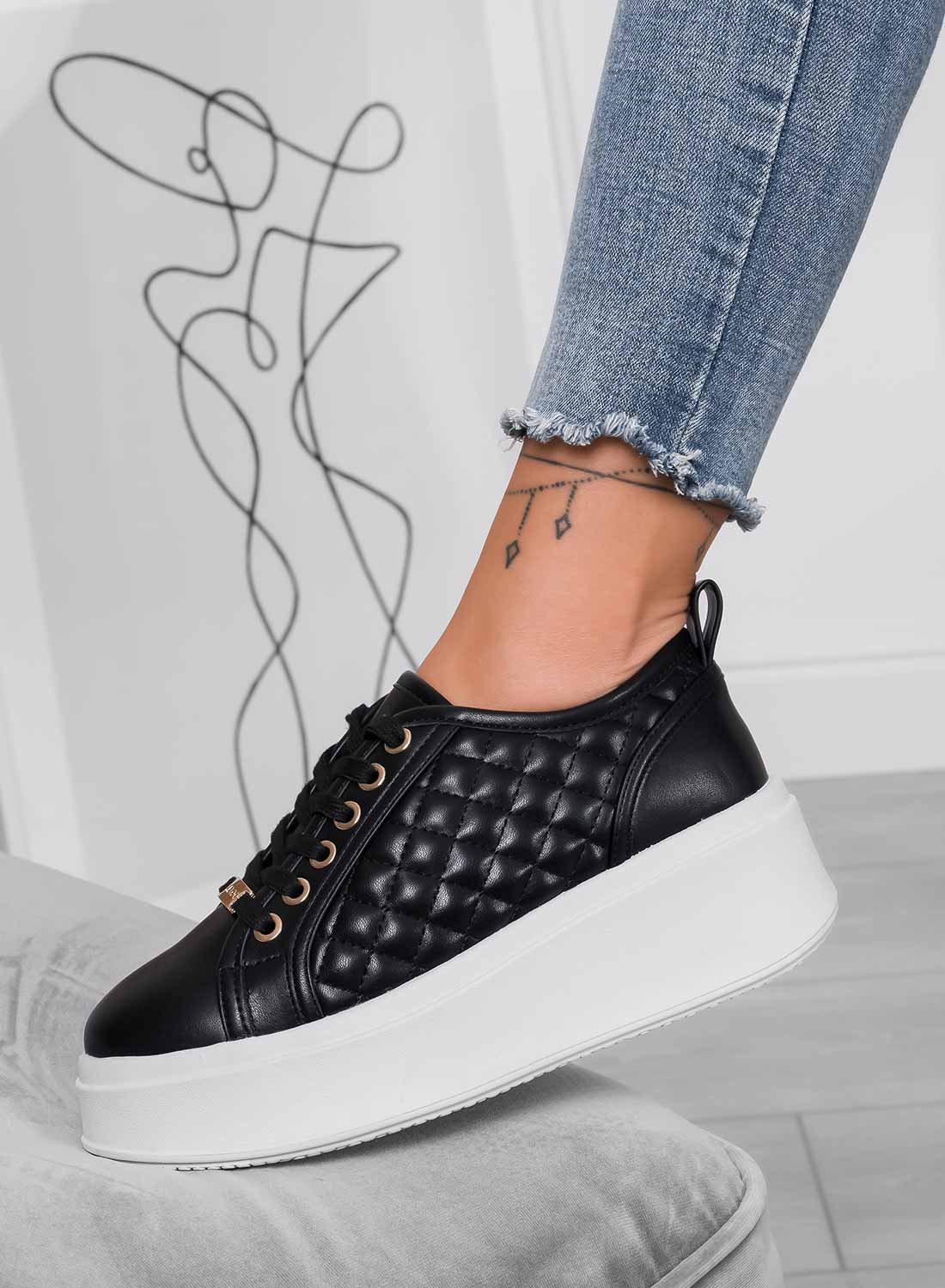 DALILA - Black quilted platform sneakers with high sole