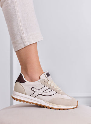 MONICA - Sneakers beige con inserti bianchi e lacci panna
