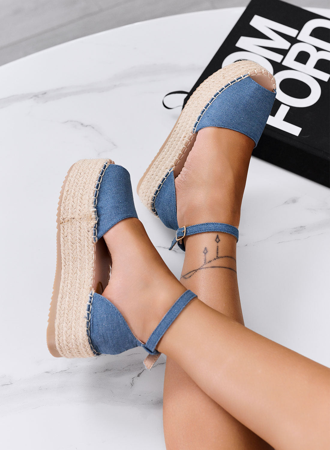 LICIA - Espadrilles bleu jean à plateforme avec bride à la cheville